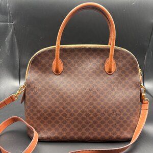 Celine Vintage Brown Macadam Two Way Handbag
